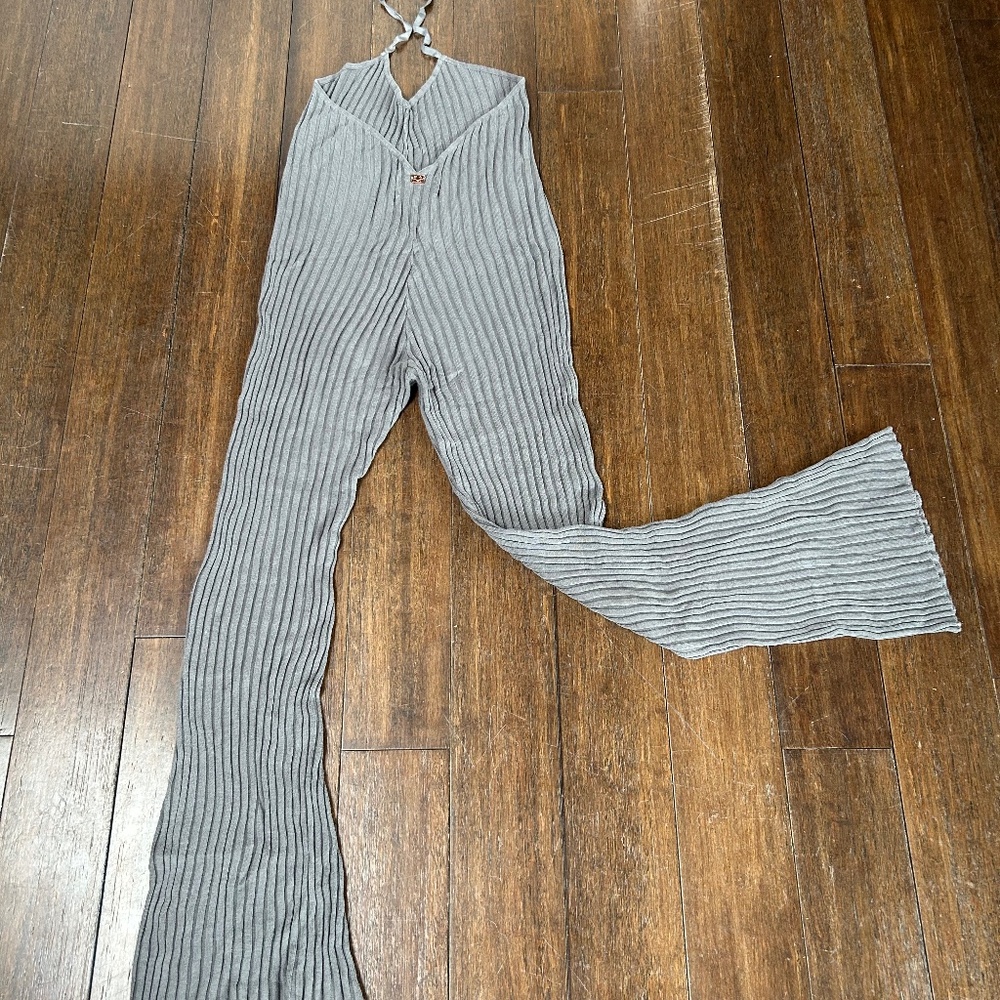 For Love & Lemons Size S Gray Beachy Halter Jumpsuit